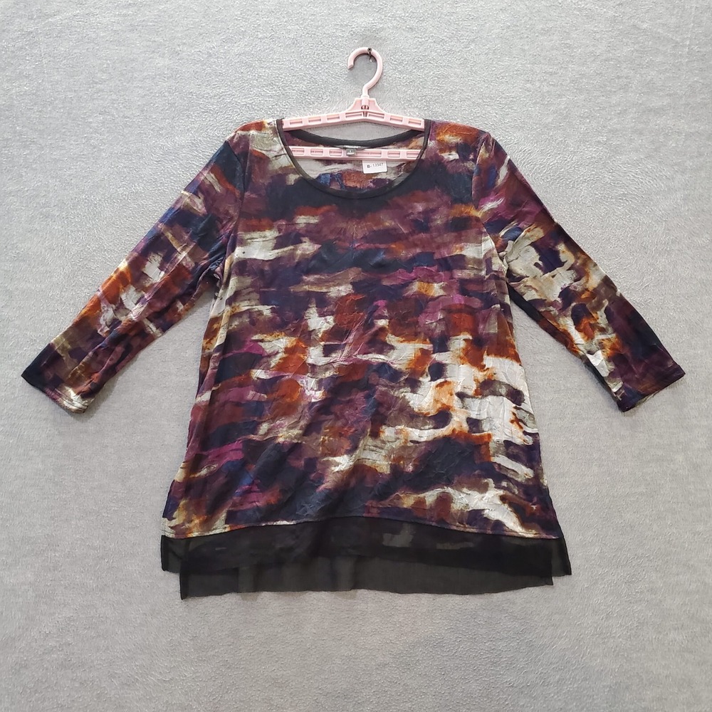 Simply Vera Women Top Large Purple Watercolor Blouse 3/4 Sleeve Tunic Pullover